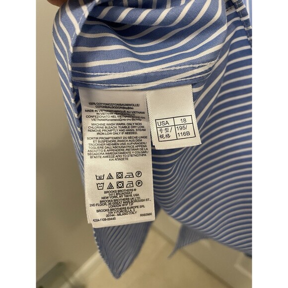 Brooks Brothers Regent Shirt Non Iron Mens 18 4/5 Blue Striped Button Down - Picture 5 of 5